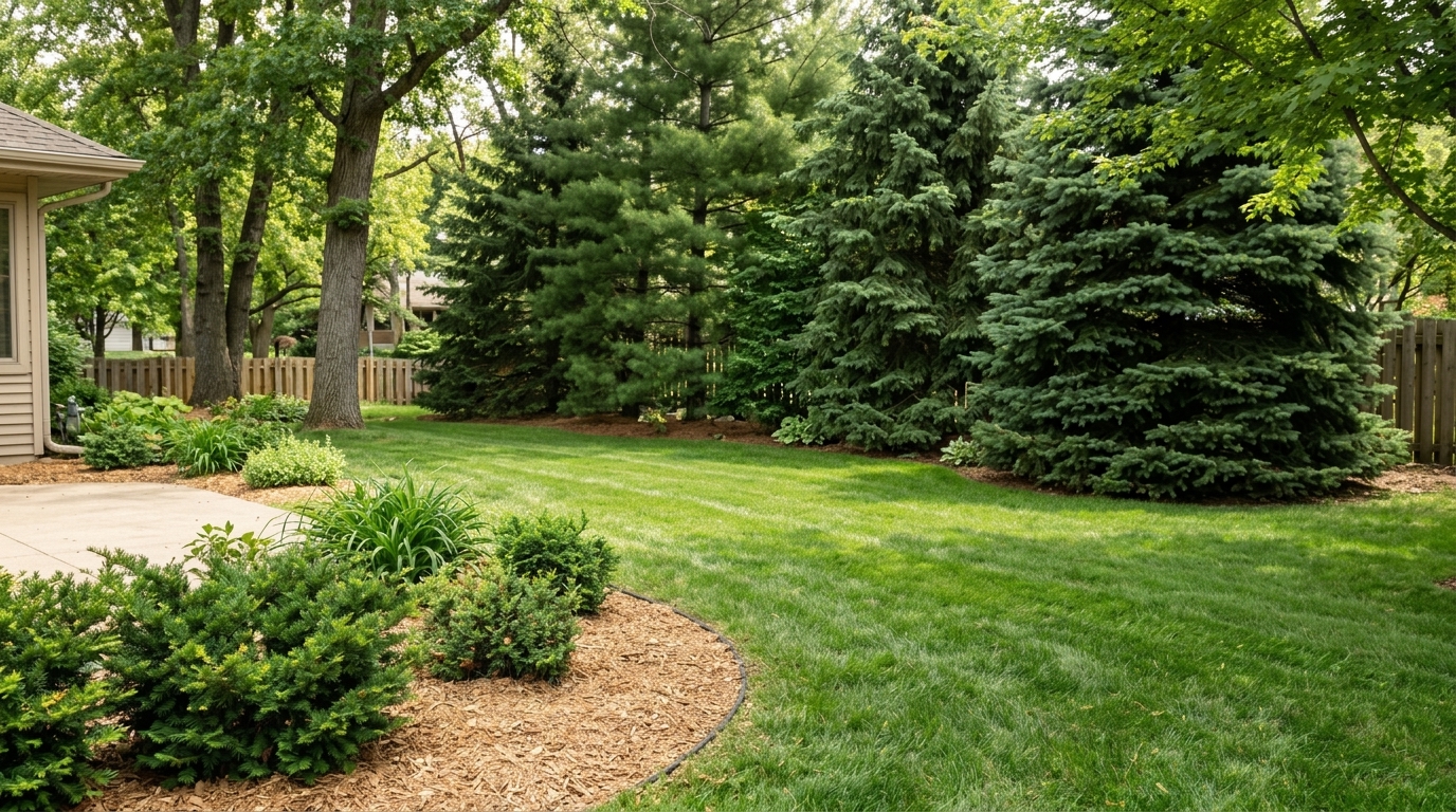 Healthy lawn and mature trees representing focused property care